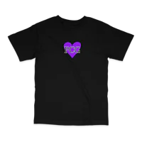 a black t - shirt with a purple heart on it